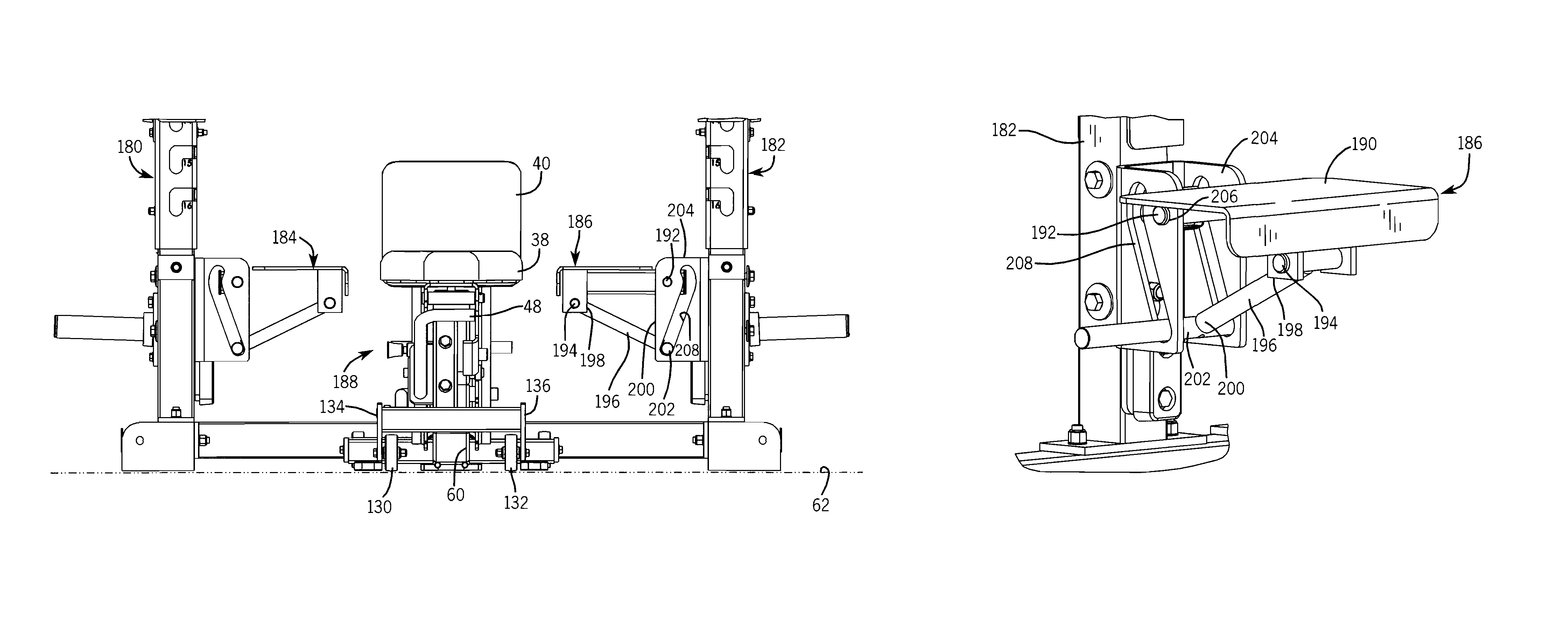 Exercise equipment with dock-and-lock and spotter platform