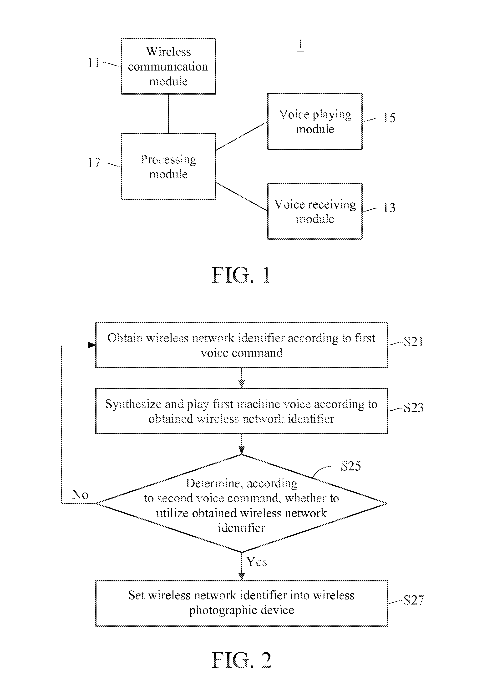 Wireless photographic device and voice setup method therefor