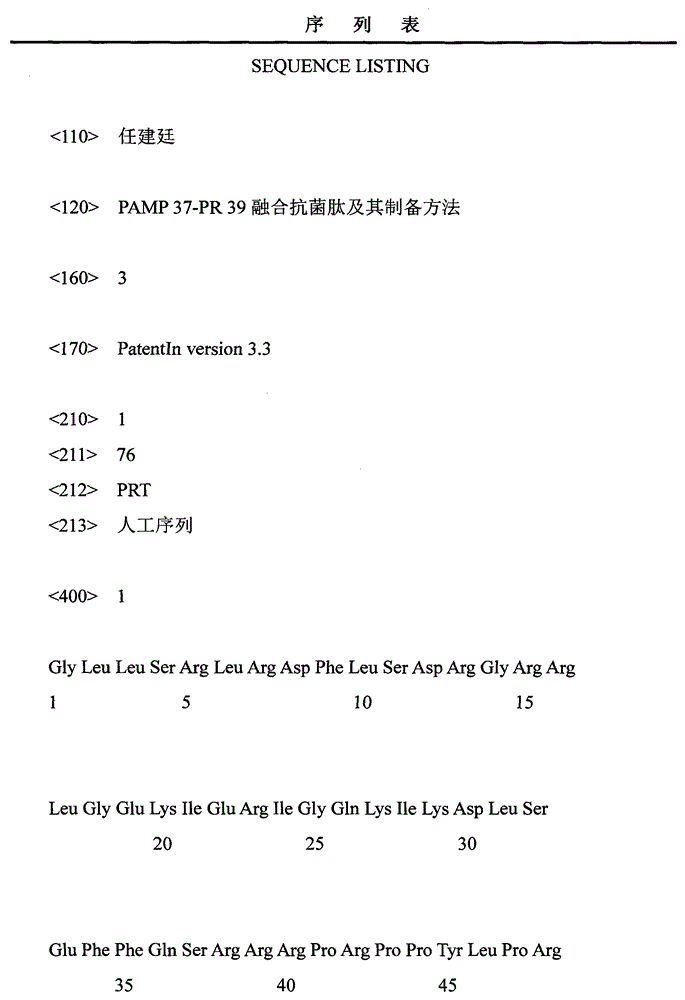 PAMP37-PR39 fused antibacterial peptide and preparation method thereof