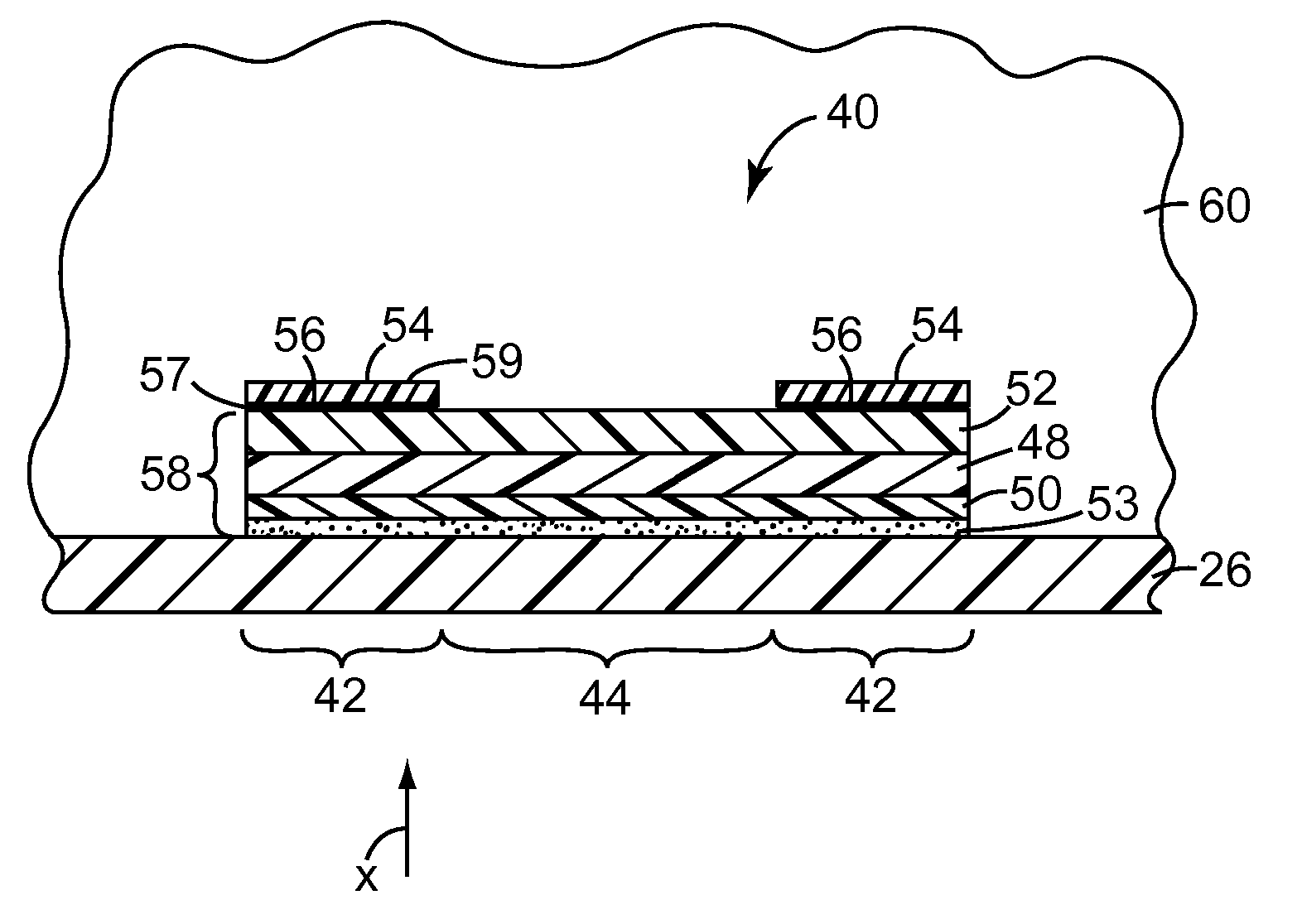 Patterned chemical sensor having inert occluding layer