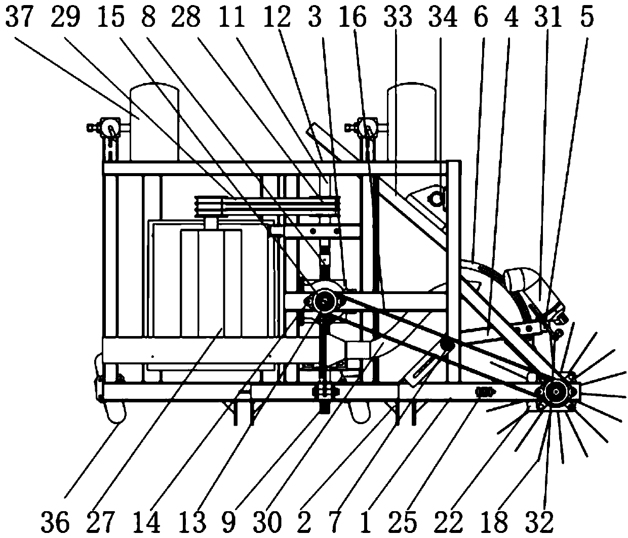 Air-sweeping type grape vine earth cleaner