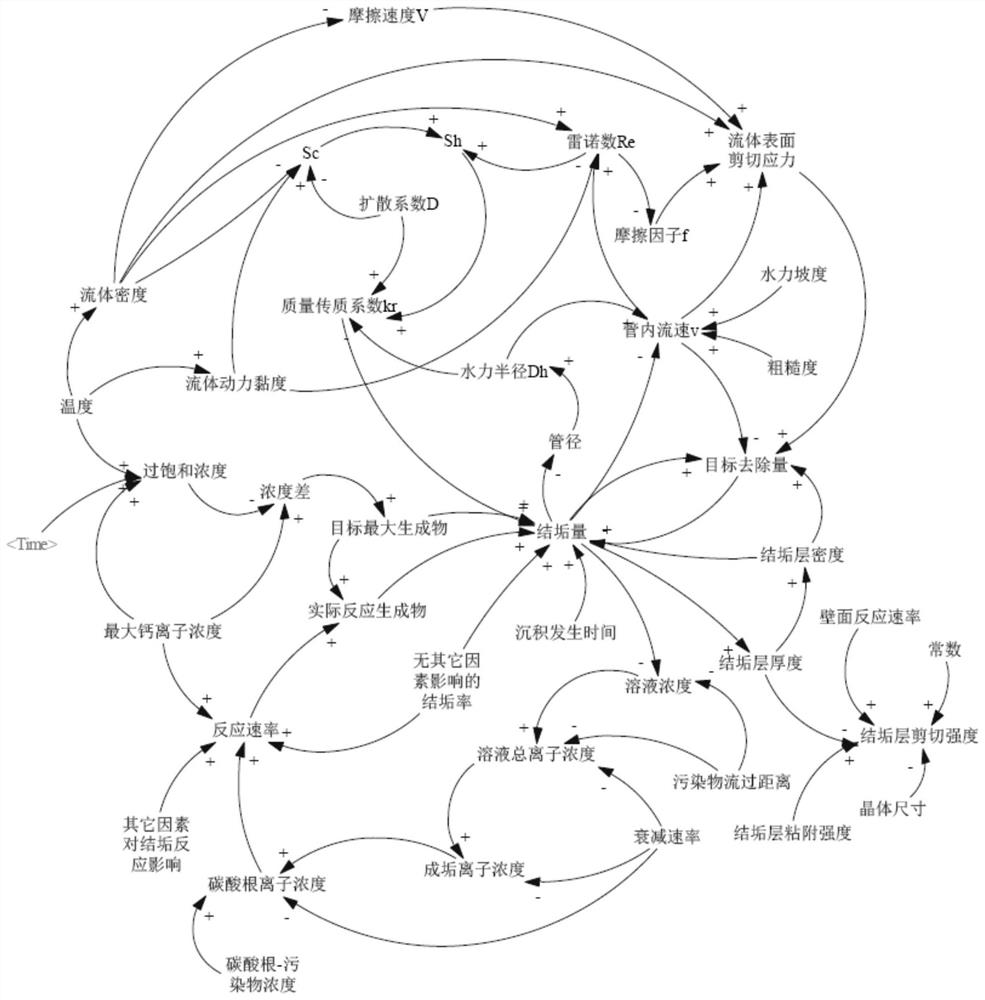 High-concentration organic waste water gathering and transportation pipeline scaling prediction method based on system dynamics