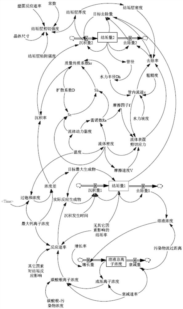 High-concentration organic waste water gathering and transportation pipeline scaling prediction method based on system dynamics