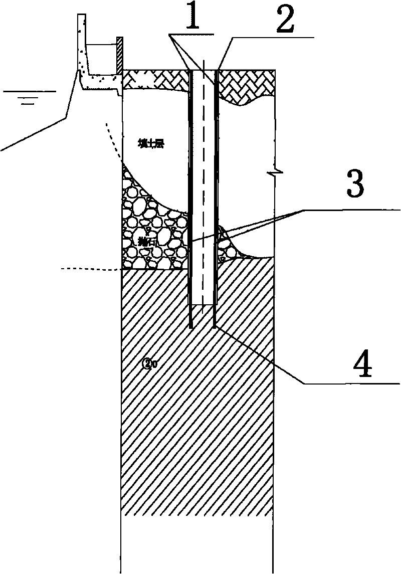 Construction process for bored pile close to flood wall through riprap layer