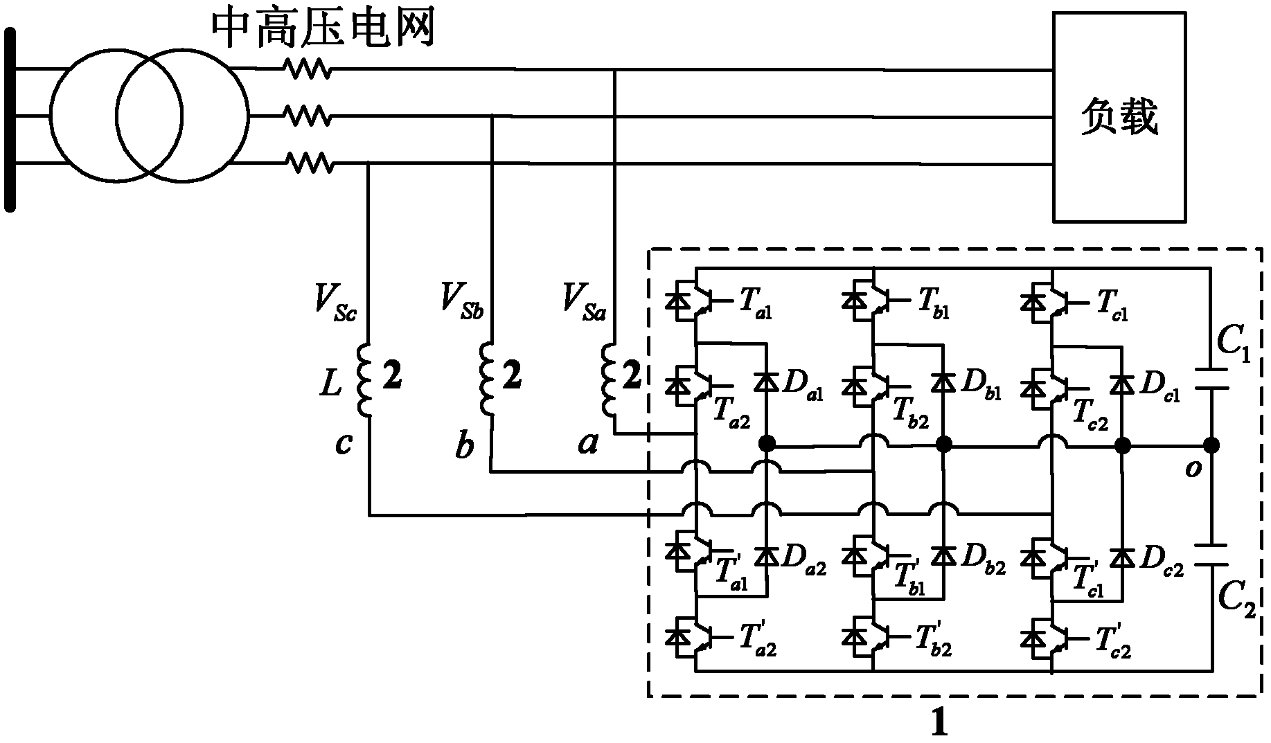 Feedforward decoupling control method based on three-phase two-arm tri-level active power quality compensator