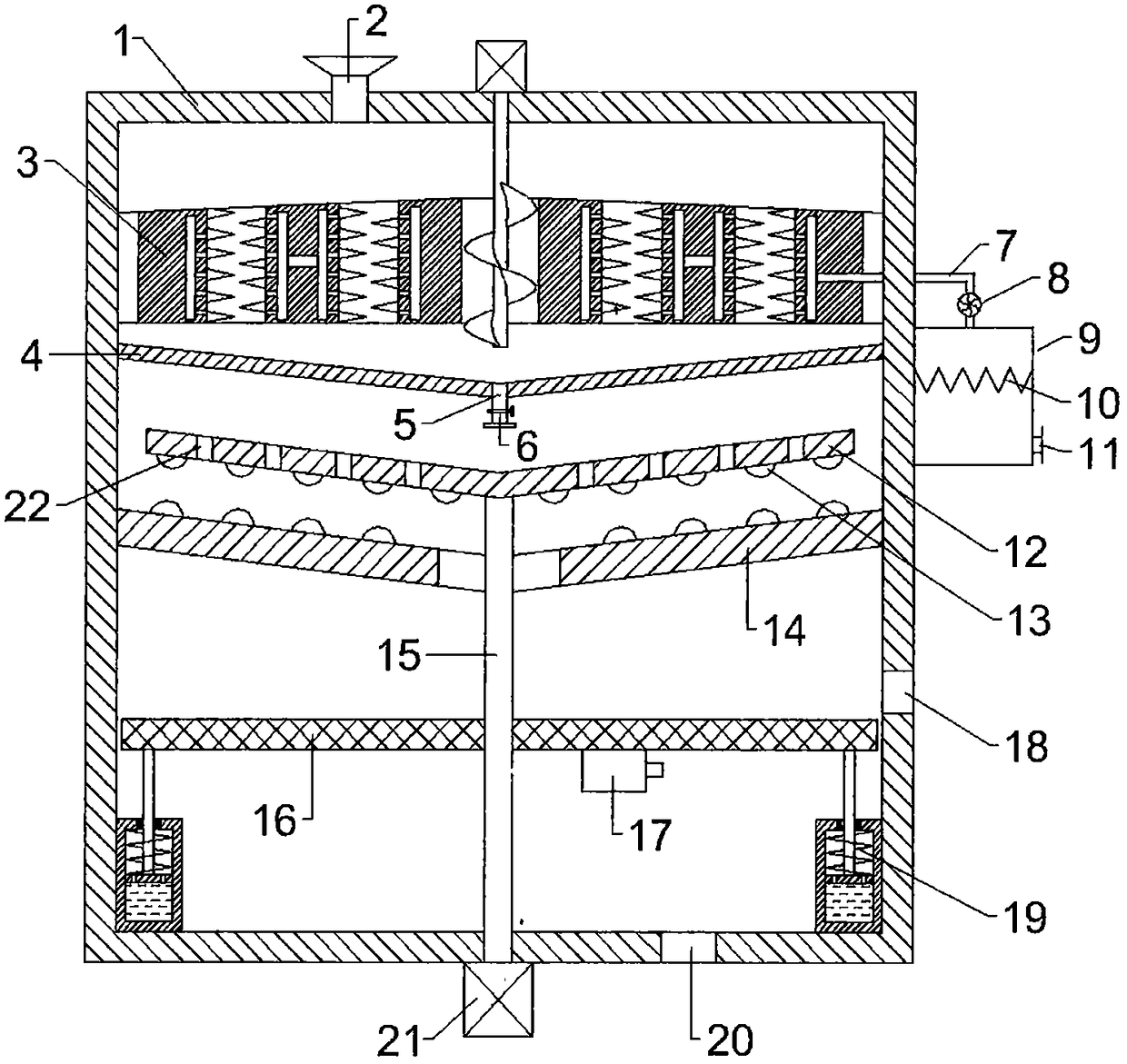 Integrated drying and smashing equipment with uniform drying function for peach gum production