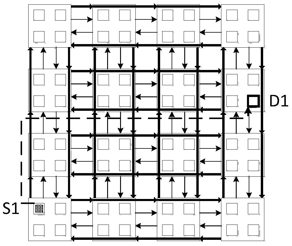 Construction method for network-on-chip topological structure based on no-buffer router framework