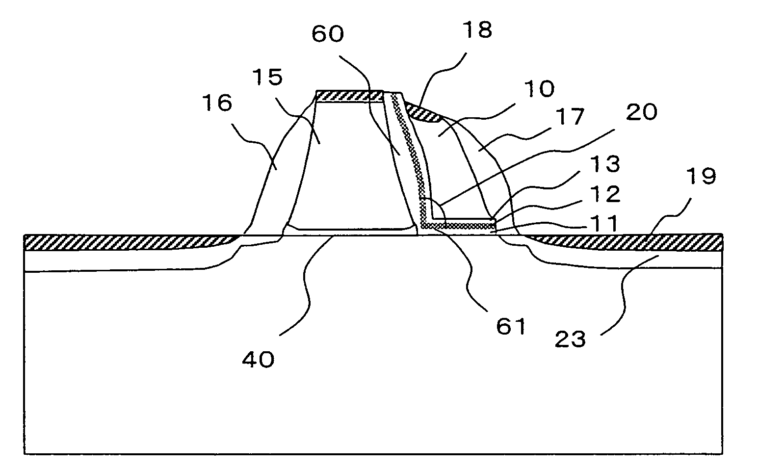 Nonvolatile semiconductor memory device with tapered sidewall gate and method of manufacturing the same