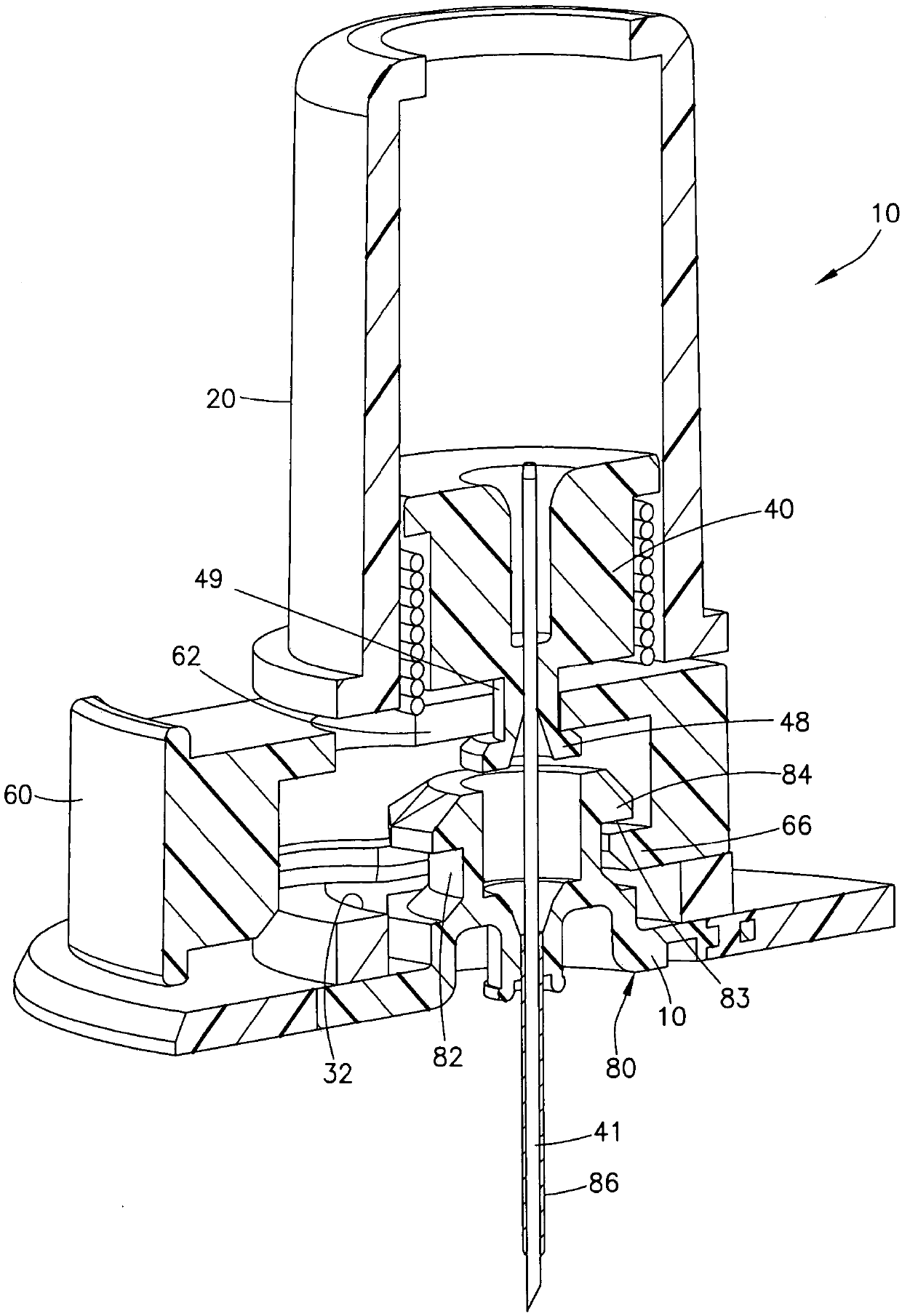 Subcutaneous infusion needle stick prevention device using needle hub retraction