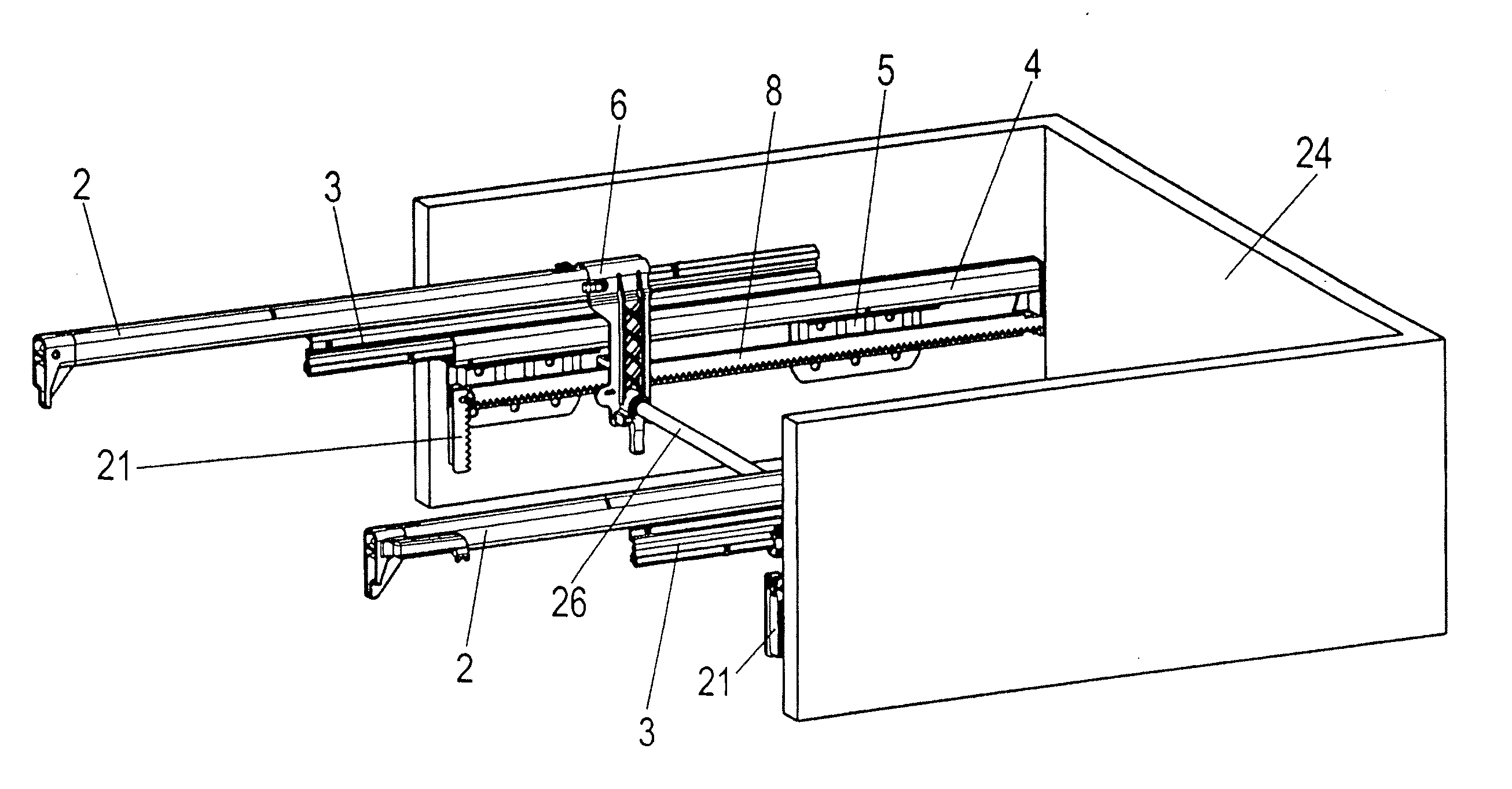 Synchronous guide of a push member and piece of furniture