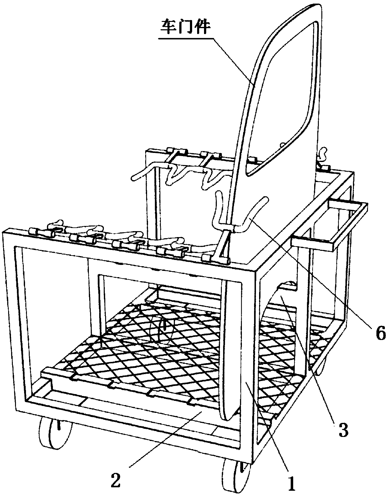 Protective car door component fixing and conveying device