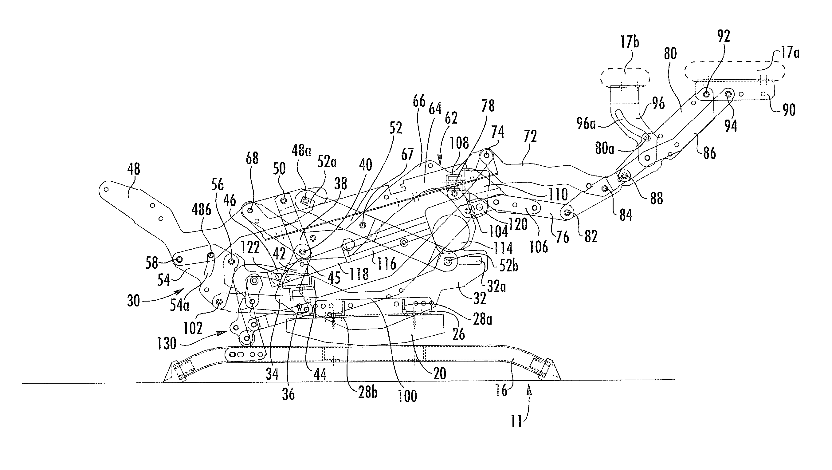 Locking unit for rocking-reclining seating unit with power actuator