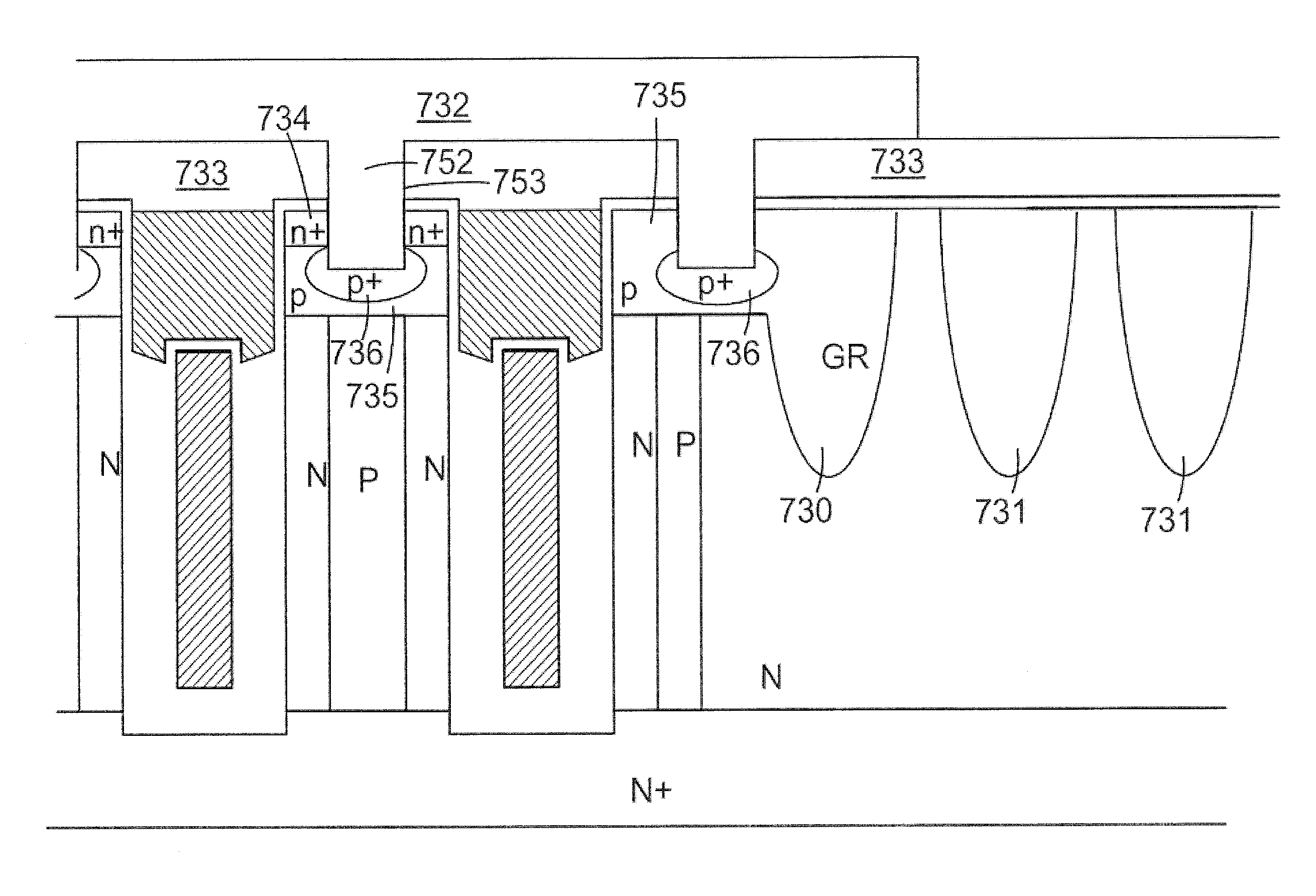 Super-junction trench mosfet with resurf stepped oxides and trenched contacts