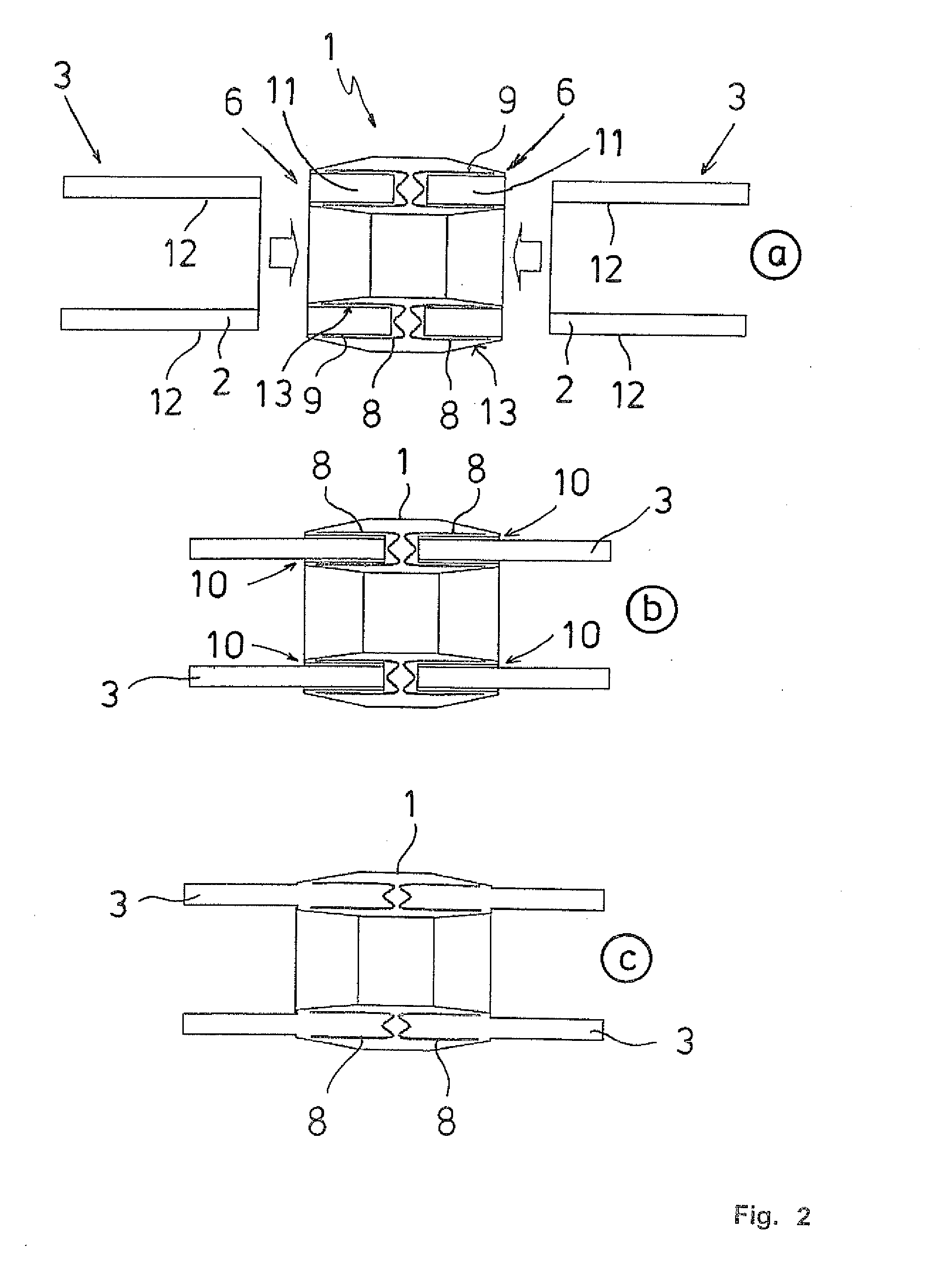 Induction connecting sleeve for connecting weldable thermoplastic elements by means of fusion