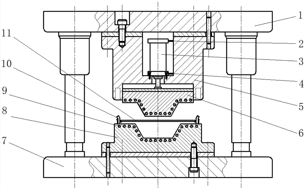 Super-strength steel hot stamping die capable of carrying out rapid spotting through gas assistance