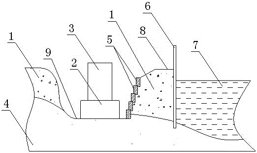 Foundation pit supporting structure for bridge main pier bearing platform on riverway abrupt slope bed rock and construction method of foundation pit supporting structure
