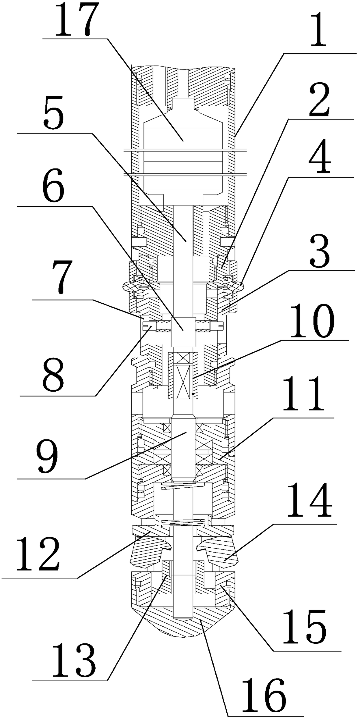 Flow-concentration setting structure for oil field small-flow-rate bridge-free eccentric water distributor