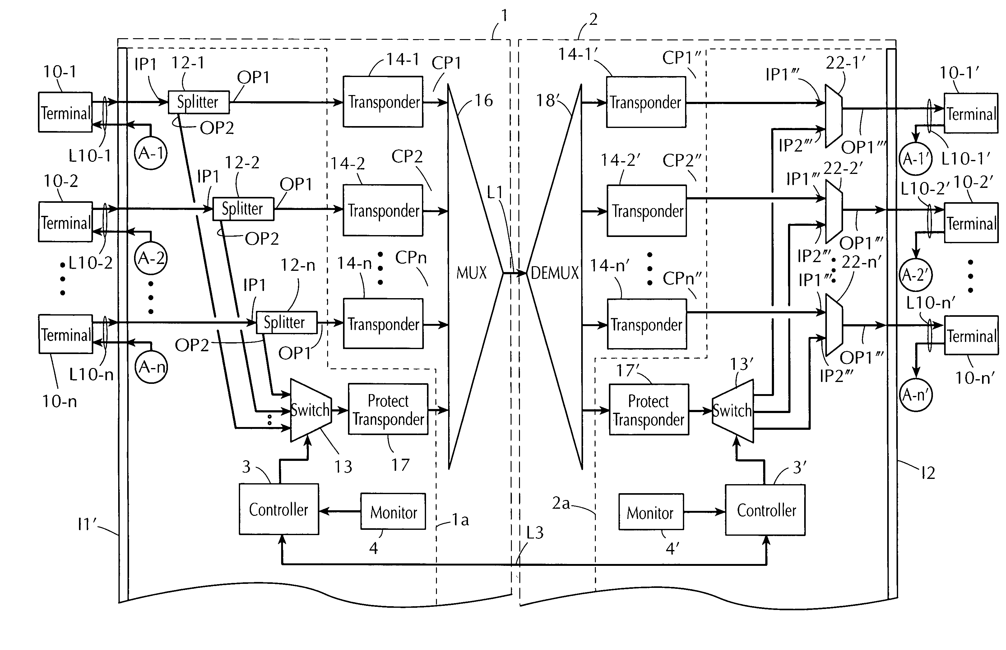 1:N protection in an optical terminal