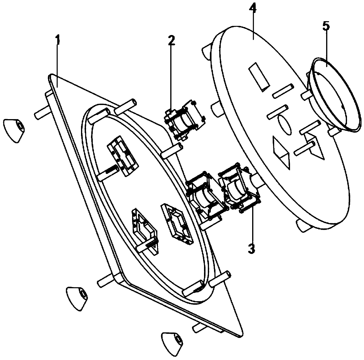 A metering support device for a round-bottomed chemical solvent storage tank with three support legs