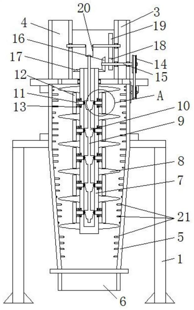 A screw conveying crushing device for garbage disposal