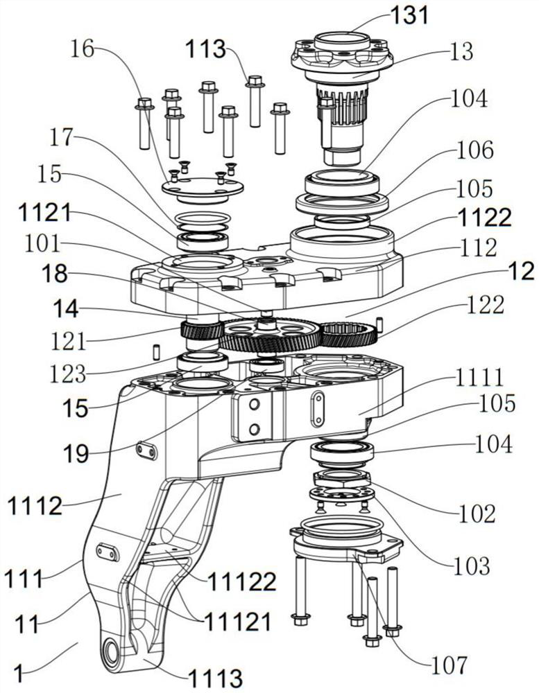 Steering device for wheel hub motor, angle unit, walking device and electric vehicle