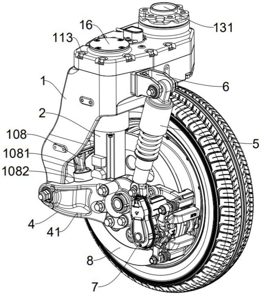 Steering device for wheel hub motor, angle unit, walking device and electric vehicle