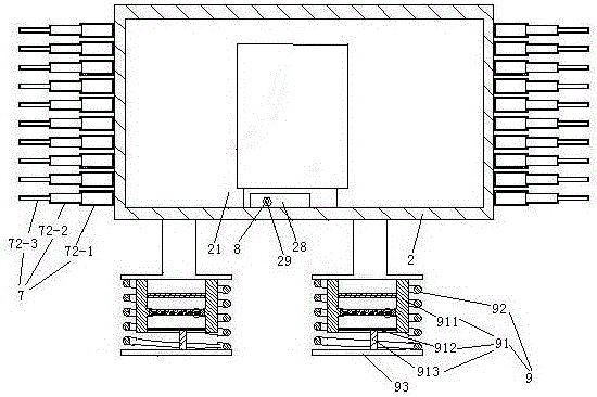 Transformer provided with telescopic external fin radiator with shock absorption pins fixedly connected