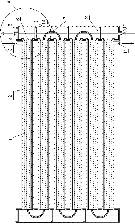 Header cold water pipe open communication heat absorption heat exchanger and manufacturing process thereof