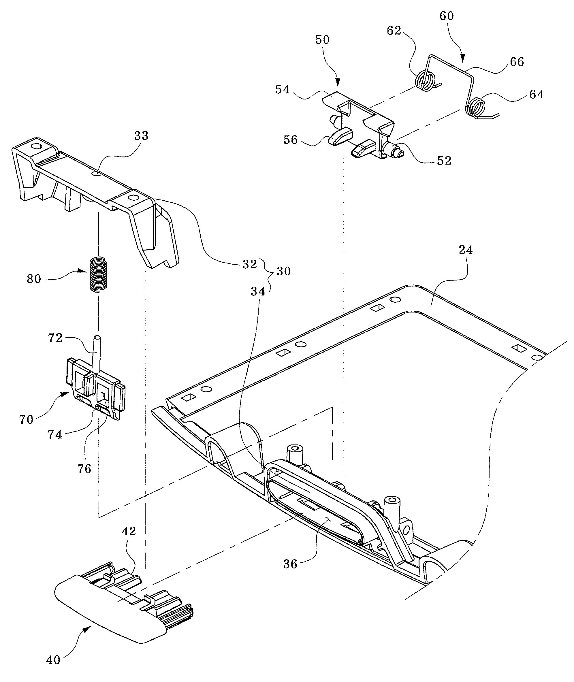 Locking device for automobile tray