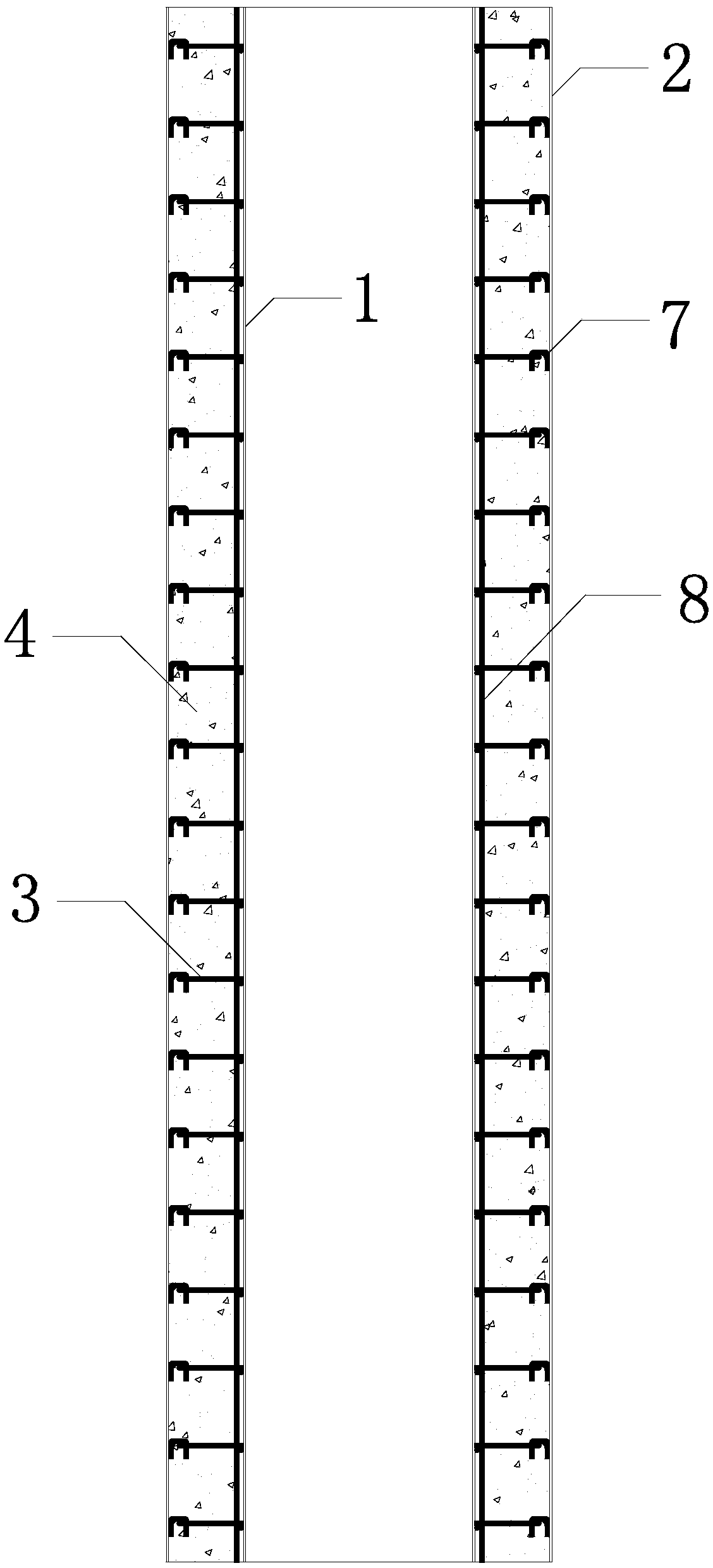 Hollow interlayer concrete filled steel tube pouring body with tensile rib, and construction method of the hollow interlayer concrete filled steel tube pouring body