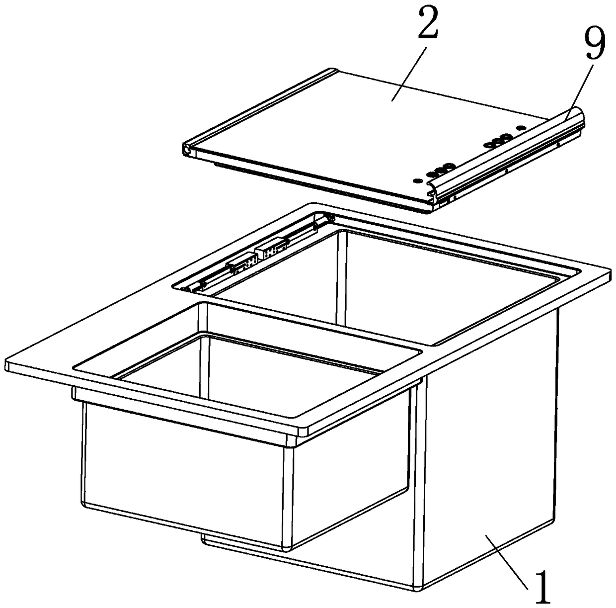 Water trough type dish-washing machine with cover plate having damping function