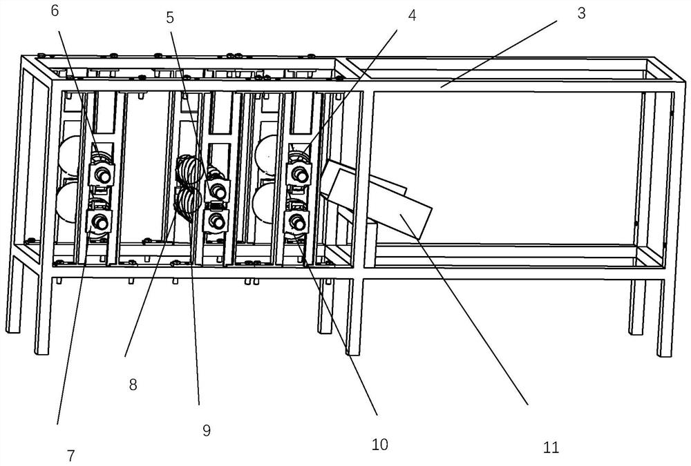 Long and thin tree trunk aligning and bark peeling device