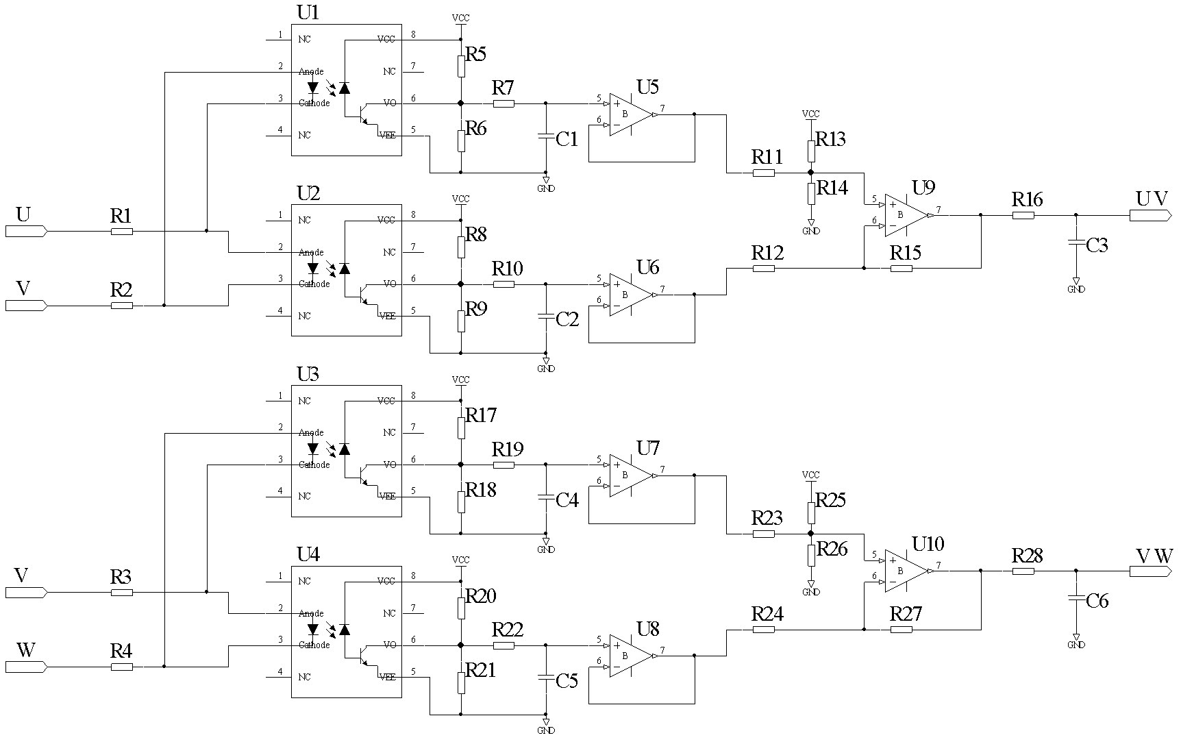 Detection method of three-phase inverter output line voltage