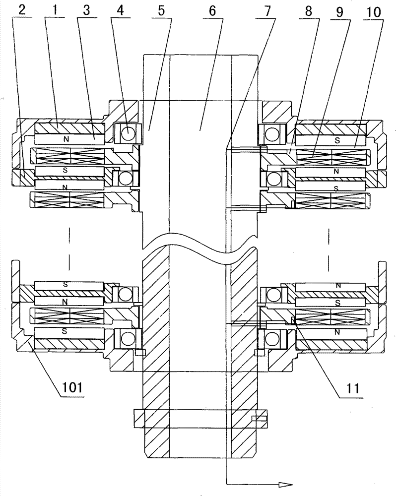 Multi-center iron core coil-free permanent magnet motor