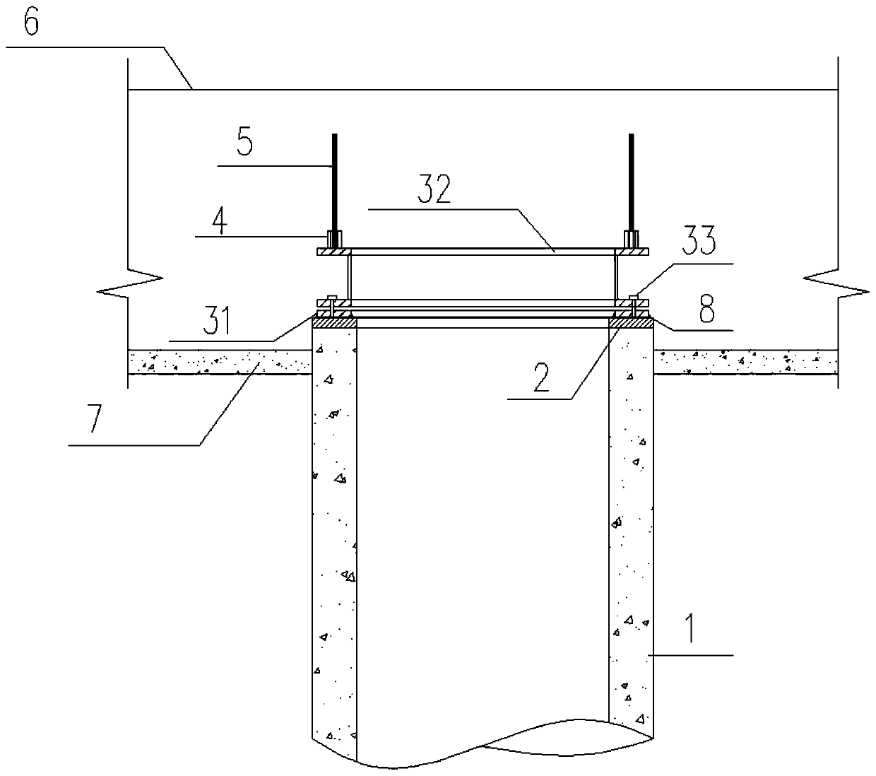 Connecting structure of railway bridge pipe pile and bearing platform, foundation structure and construction method