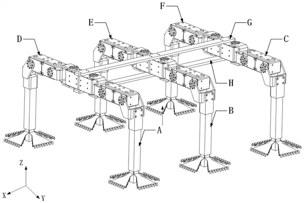 Robot feet and legs combined with dry adhesion and hooks, and robot and motion method