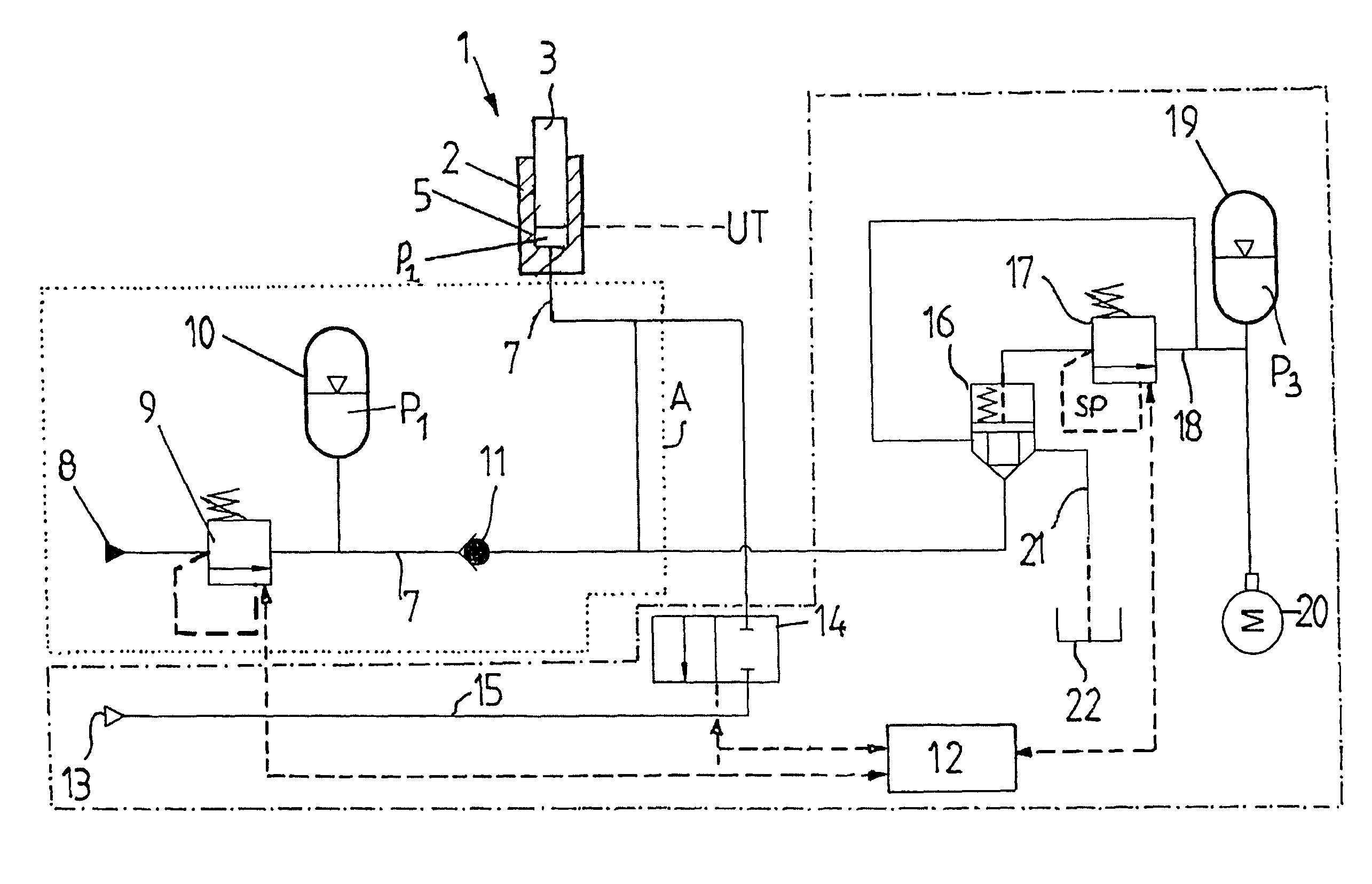 Method and device for controlling the synchronization of cylinder/piston units and for reducing pressure peaks during forming and/or fineblanking on a fineblanking or stamping press