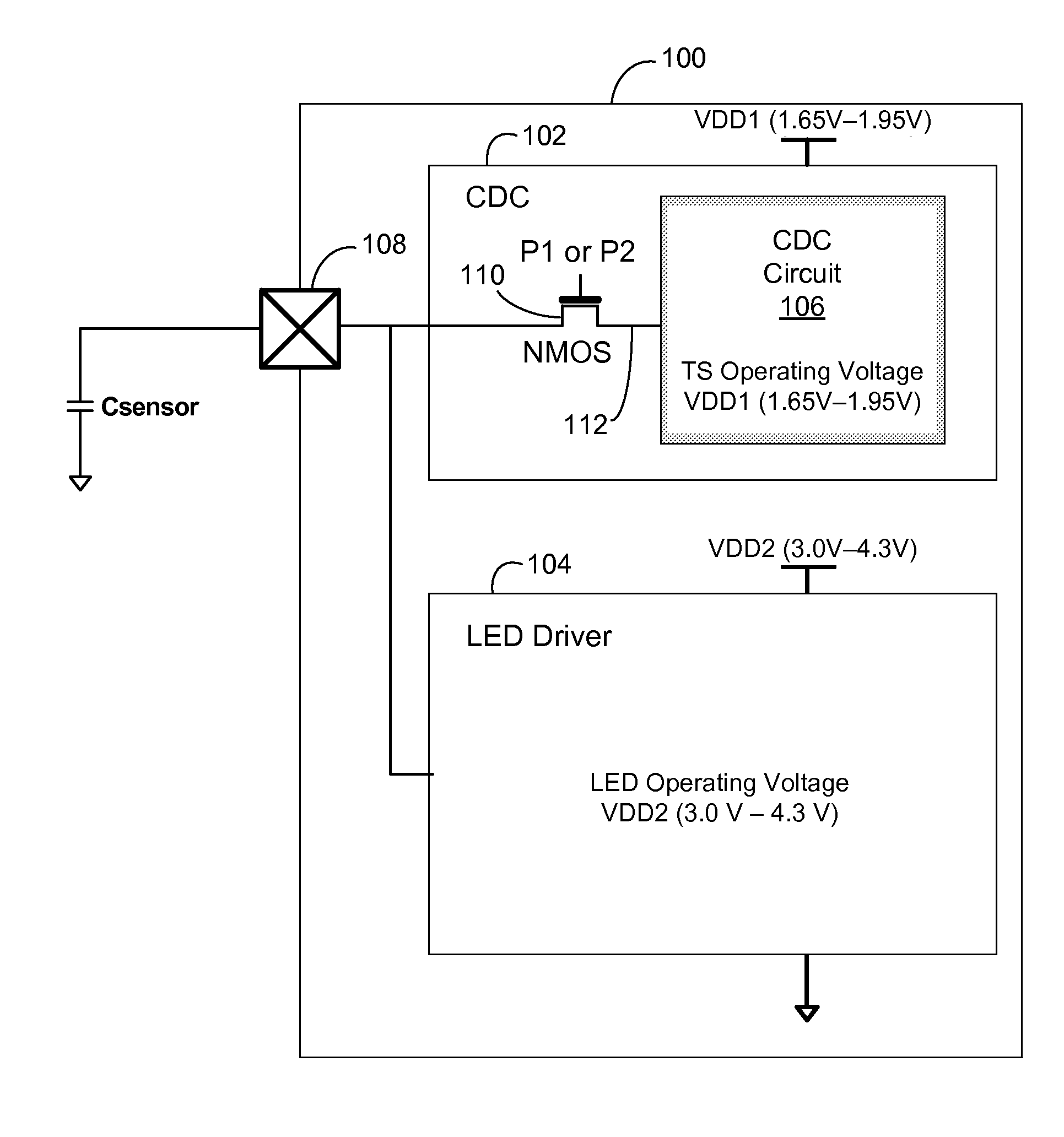 Combined touch sensor and LED driver with n-type mosfet protecting touch sensor