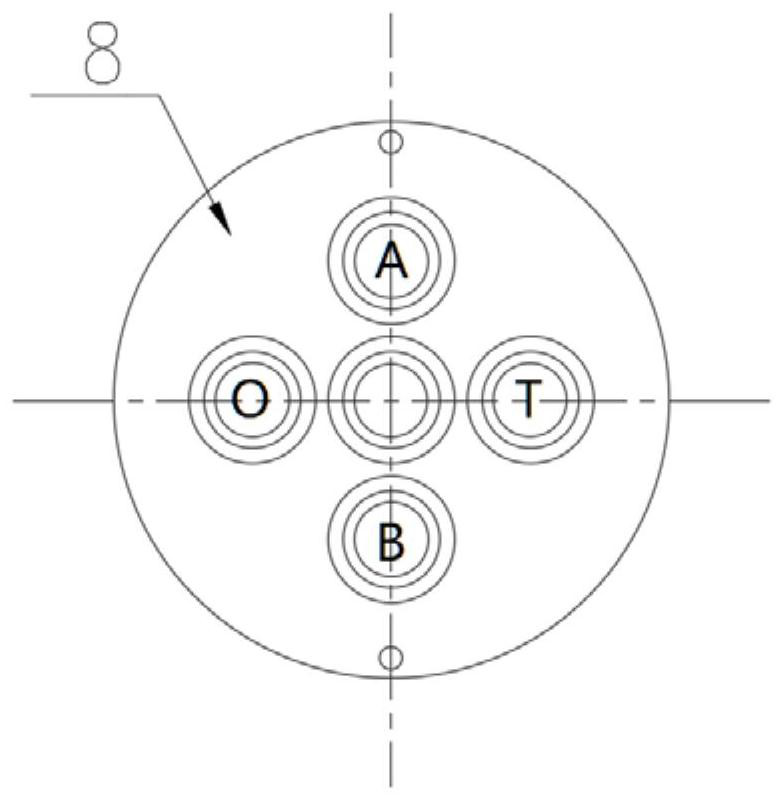 Four-way hydraulic transformer with axial flow distribution structure