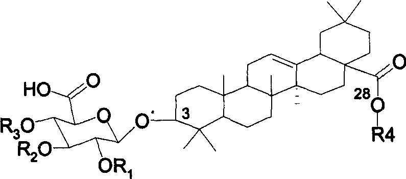 Chemosynthesis of glucuronide oleanane type double sugar chains triterpenoid saponin