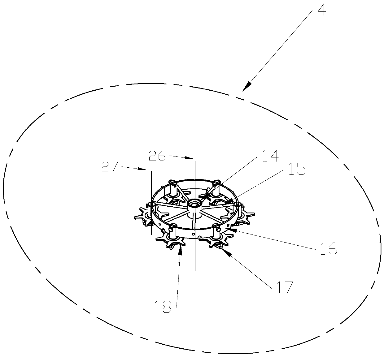 Microwave hot air circulation oven with hanging device with rotation and revolution functions