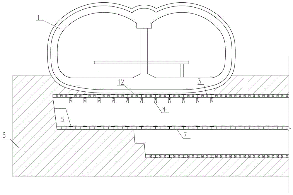 Supporting structure for zero distance underneath pass of existing station of rectangular tunnel section and construction method