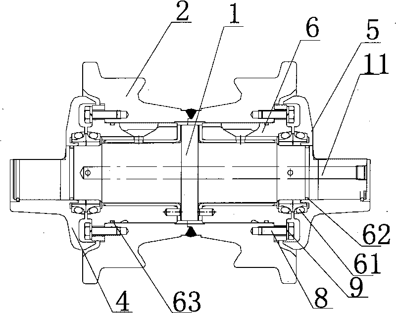 Roller in caterpillar mechanical travelling mechanism