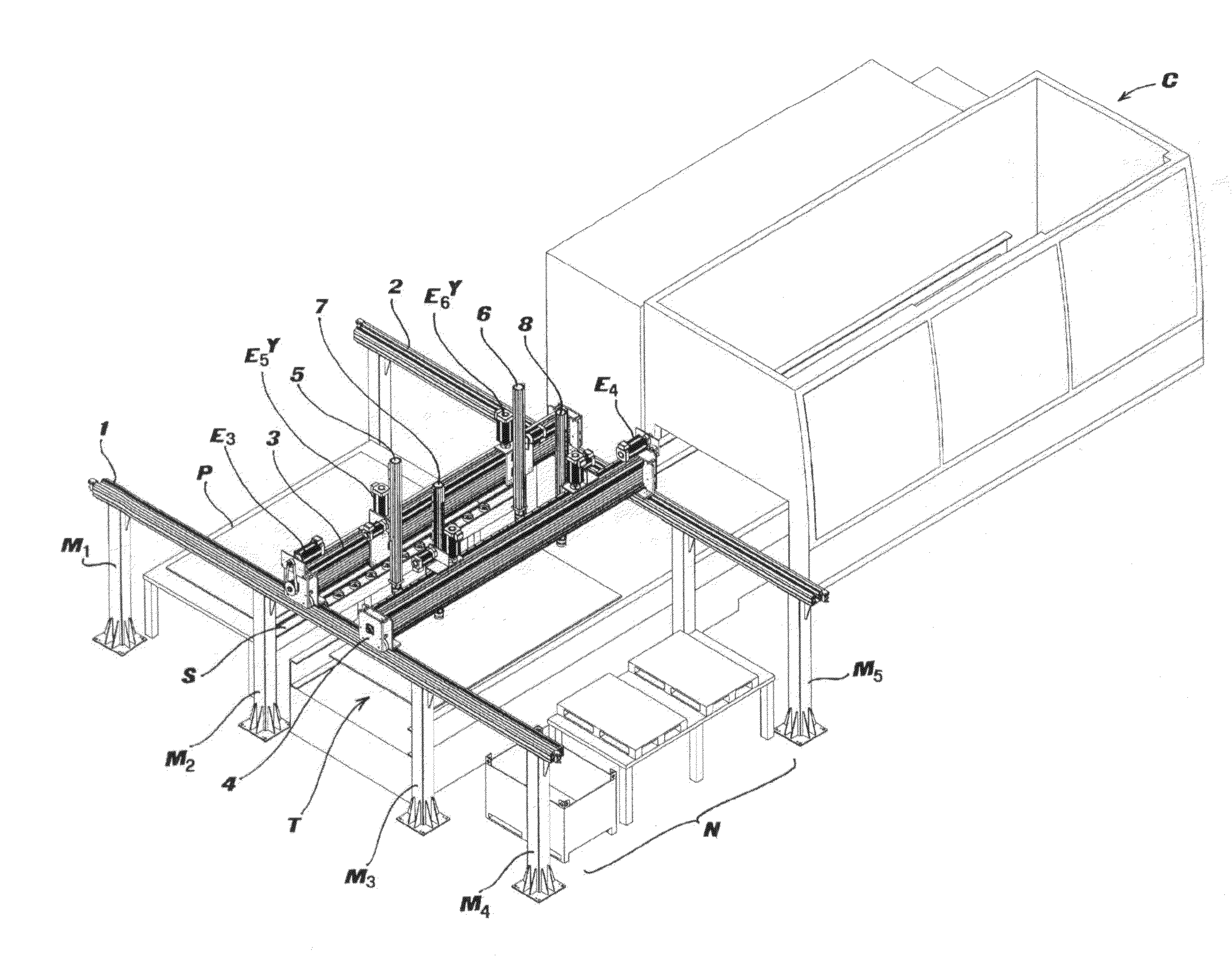 Loading/unloading system serving a sheet cutting centre, feeding tray therefor and relative handling method