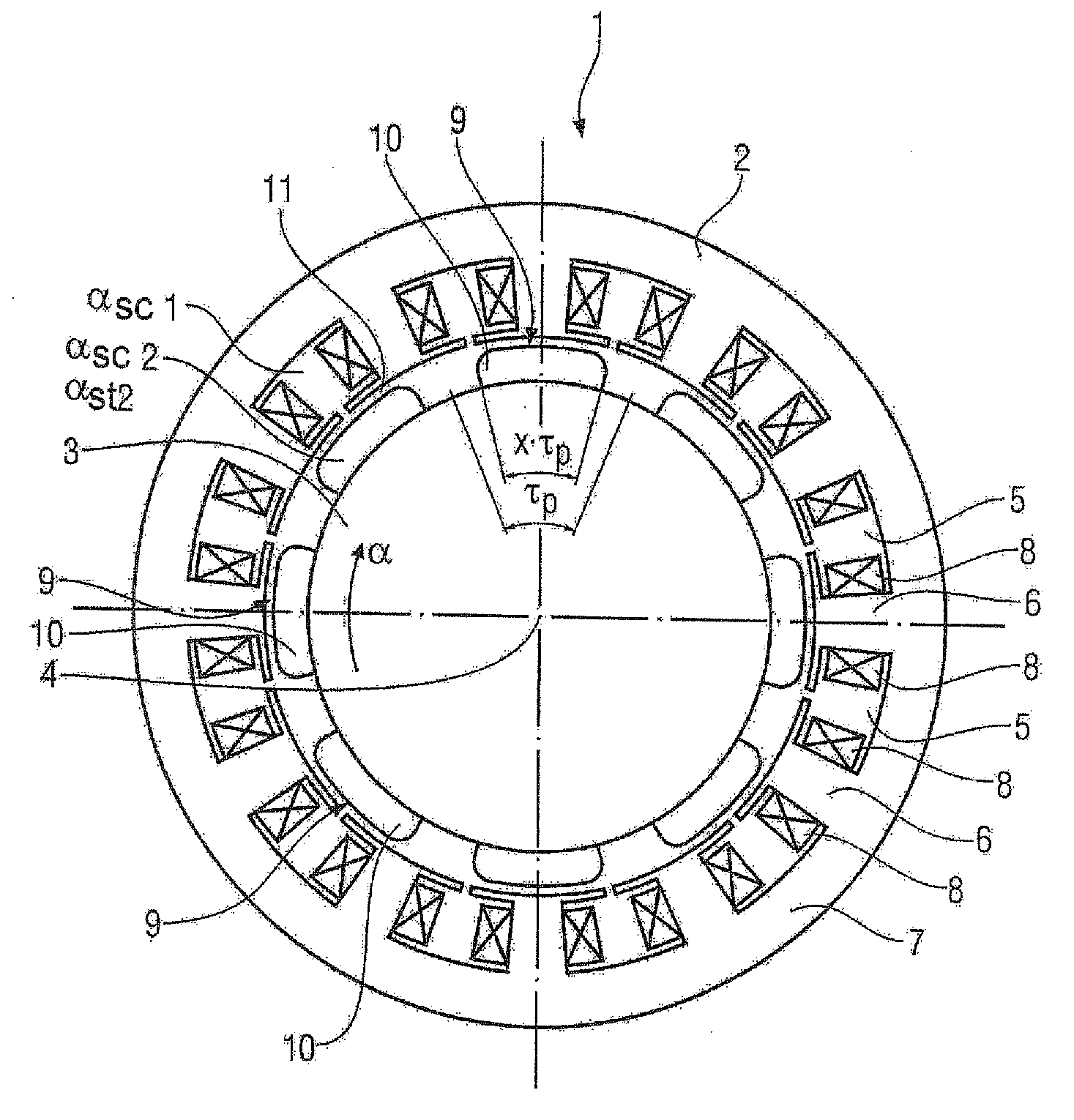 Permanent-magnet synchronous machine with suppression means for improving the torque ripple