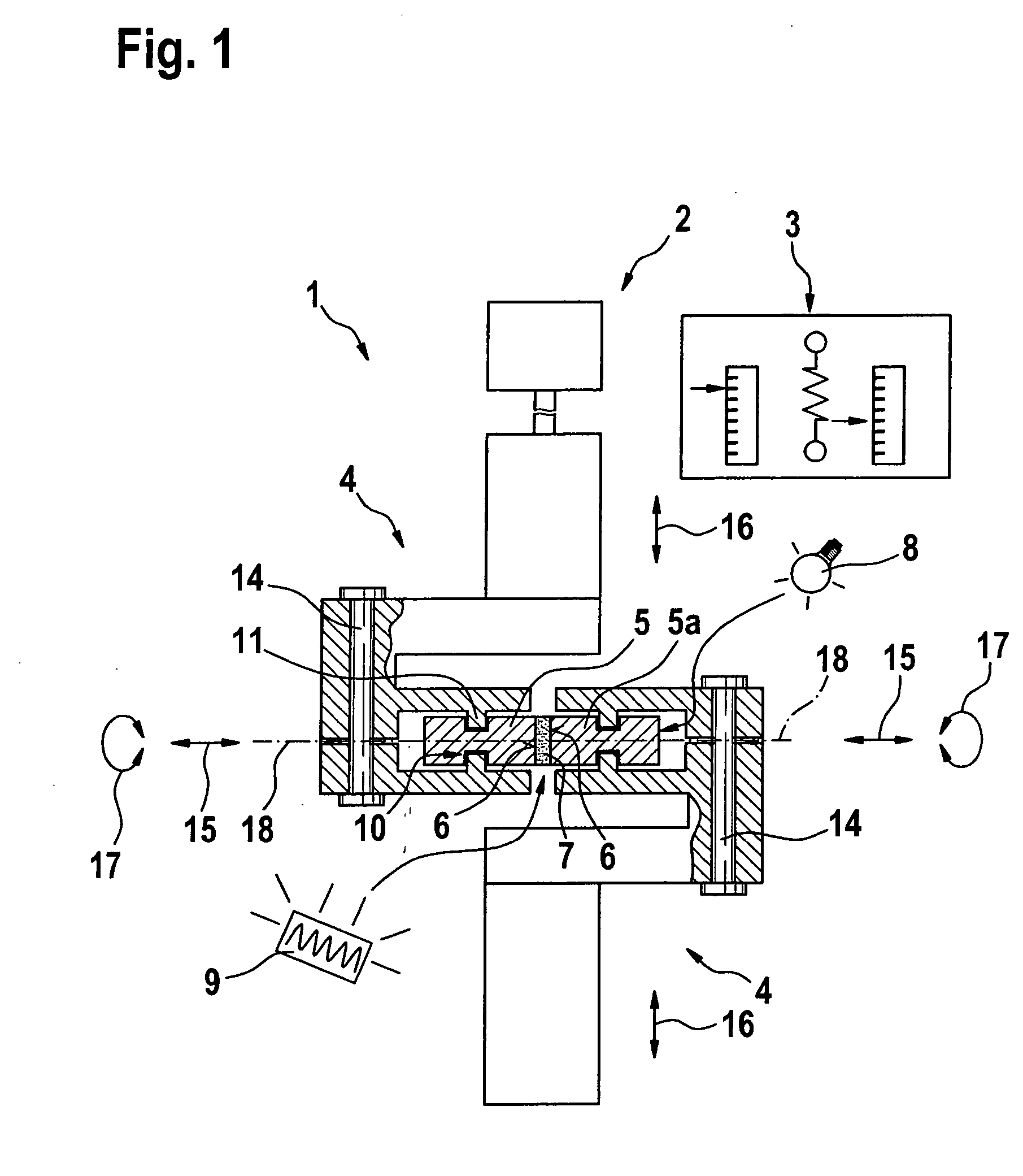 Device for testing material properties with regard to combined tensile and shear loads, in particular for testing adhesives