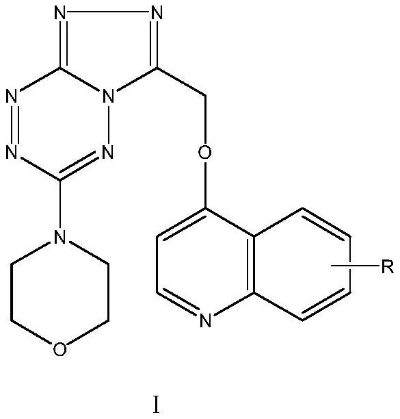 Triazolotetrazine compound containing morpholine and quinoline rings as well as preparation method and application thereof