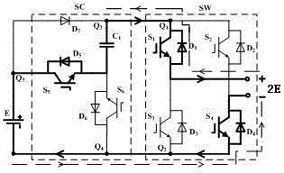 Cascading type six-switch multilevel inverter