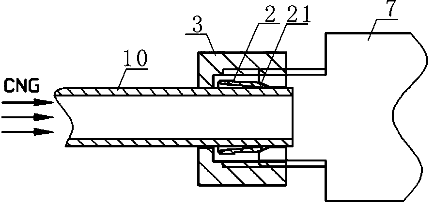 Connection structure of high-pressure conveying pipeline based on the principle of flaring and ferrule