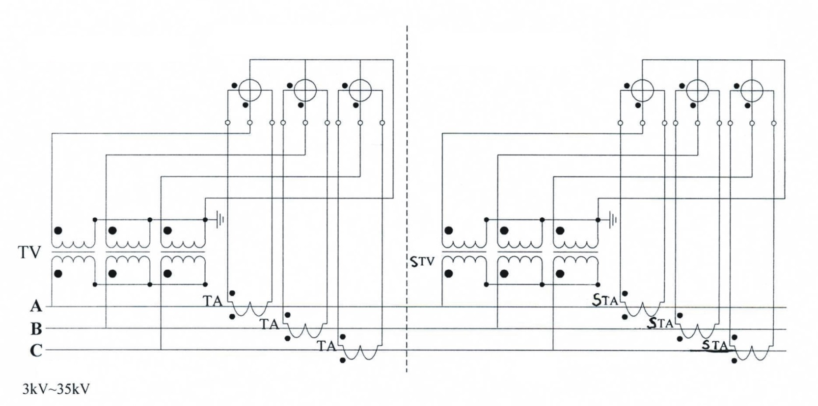 Field integral detecting system of three-phase electric energy measuring system of electric distribution network